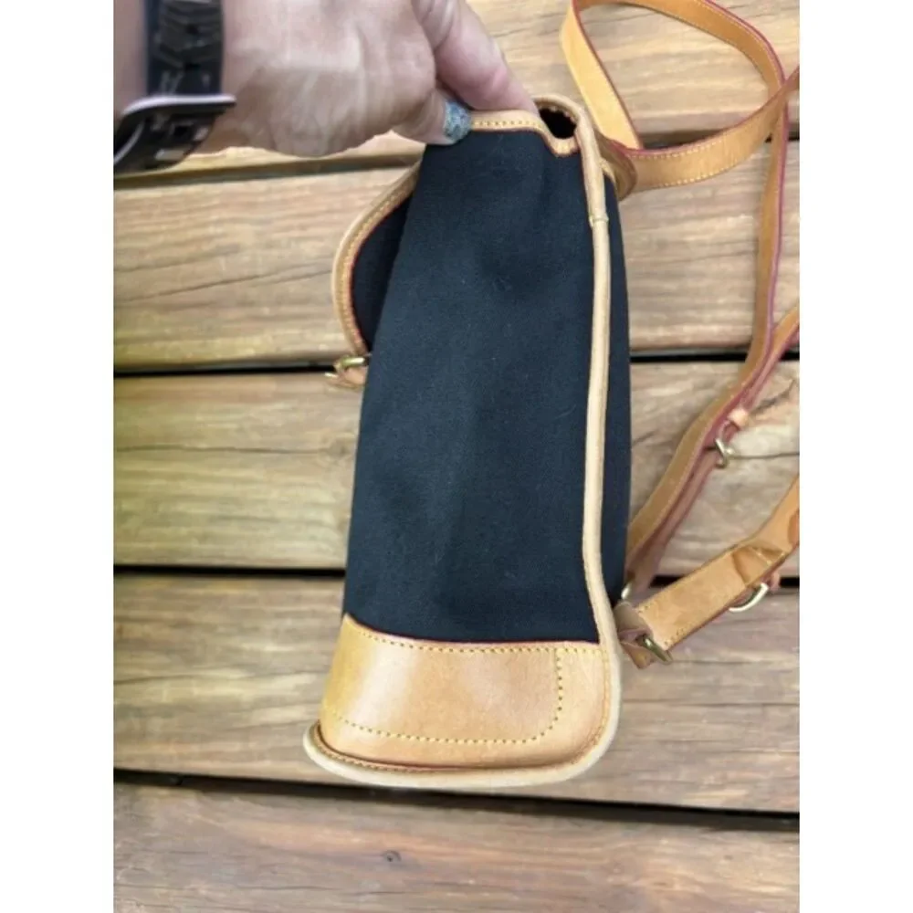 Dooney & Bourke Backpack Black Canvas Tan Leather Buckle Closure Vtg Rare COA